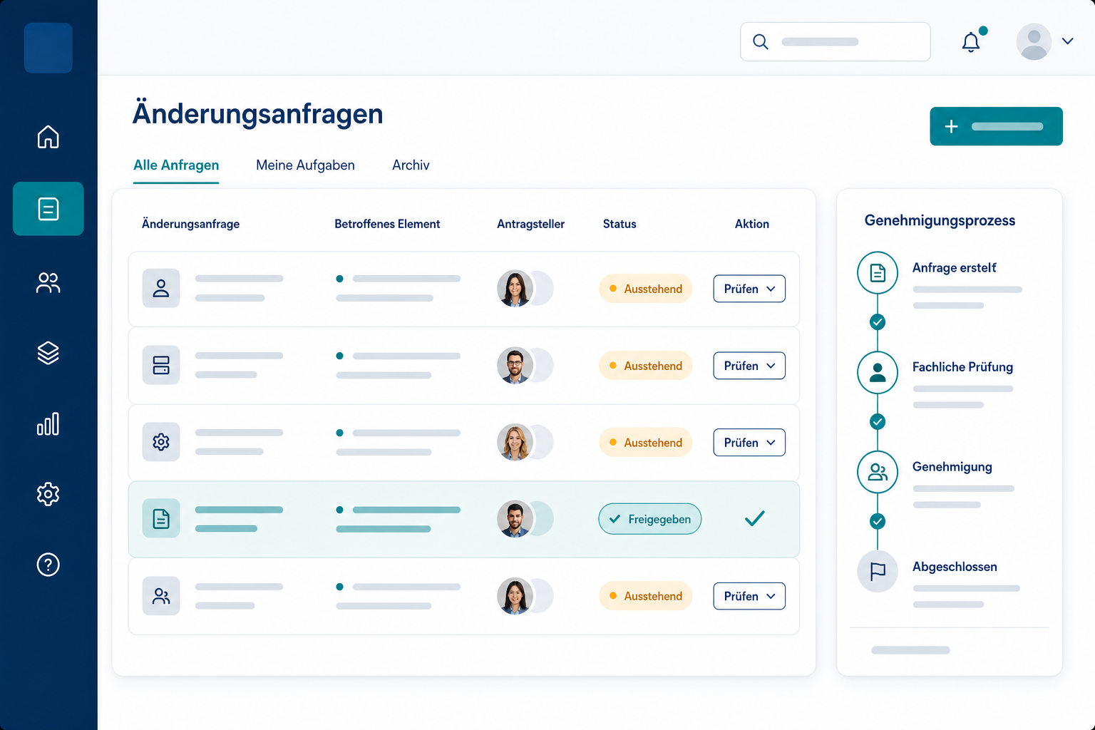 Änderungsanfragen mit Status und Genehmigungsprozess